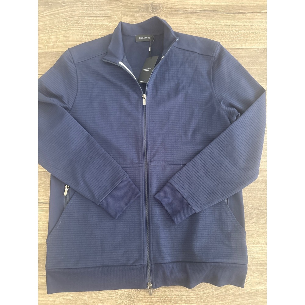 Bugatchi Mens Navy Blue Textured Full Zip Mock Neck Jacket DF2430K14 NWT Size M